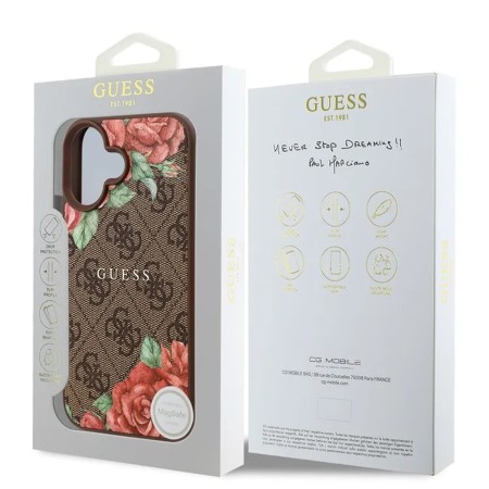 Husa pentru iPhone 16 - Guess Hardcase 4G Flower Print MagSafe - Brown