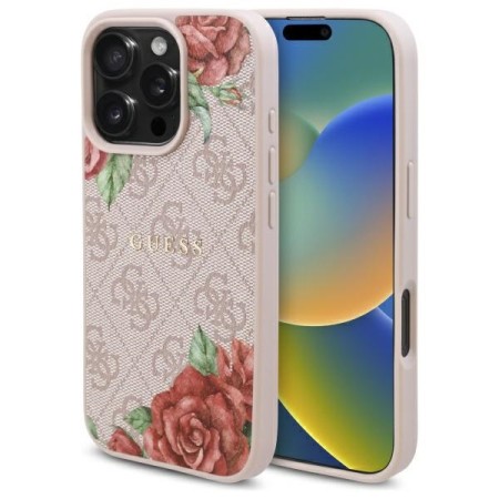 Husa pentru iPhone 16 Pro - Guess Hardcase 4G Flower Print MagSafe - Pink