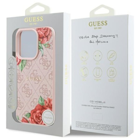 Husa pentru iPhone 16 Pro - Guess Hardcase 4G Flower Print MagSafe - Pink