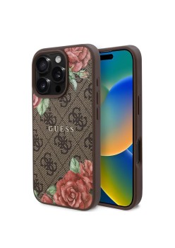 Husa pentru iPhone 16 Pro - Guess Hardcase 4G Flower Print MagSafe - Brown