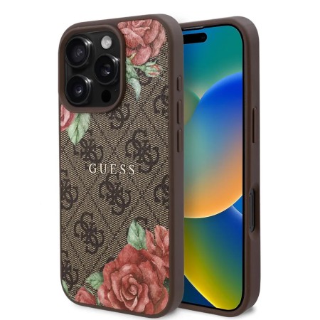 Husa pentru iPhone 16 Pro - Guess Hardcase 4G Flower Print MagSafe - Brown