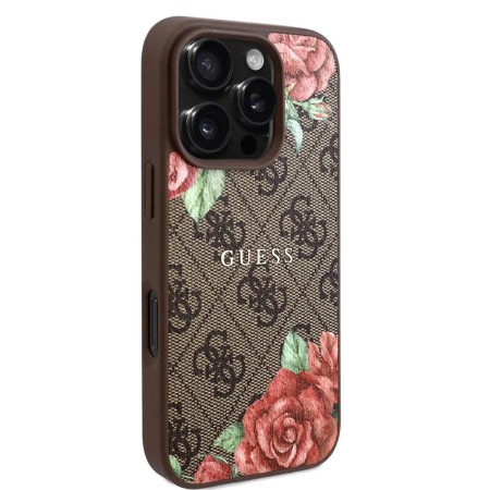 Husa pentru iPhone 16 Pro - Guess Hardcase 4G Flower Print MagSafe - Brown