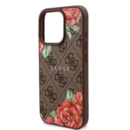 Husa pentru iPhone 16 Pro - Guess Hardcase 4G Flower Print MagSafe - Brown