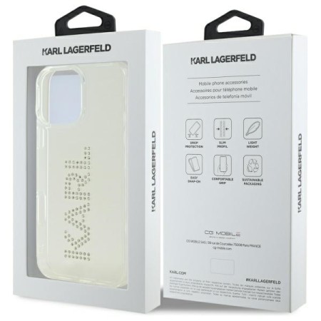 Husa pentru iPhone 16 Pro Max - Karl Lagerfeld IML Rhinestones - Transparent Logo