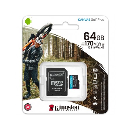 Card de Memorie cu Adaptor, 64GB - Kingston Canvas Go Plus (SDCG3/64GB) - Black