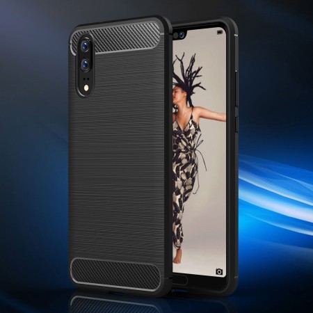 Husa pentru Huawei P20 - Techsuit Carbon Silicone - Black