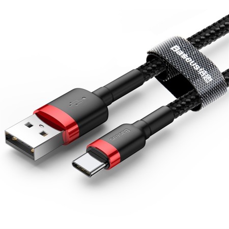 Cablu de Date USB Type-C, 2A, 3m - Baseus Cafule (CATKLF-U91) - Red Black