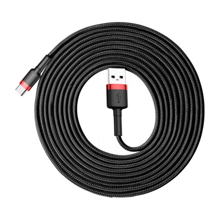 Cablu de Date USB Type-C, 2A, 3m - Baseus Cafule (CATKLF-U91) - Red Black