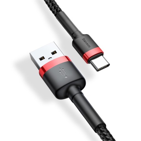 Cablu de Date USB Type-C, 2A, 3m - Baseus Cafule (CATKLF-U91) - Red Black