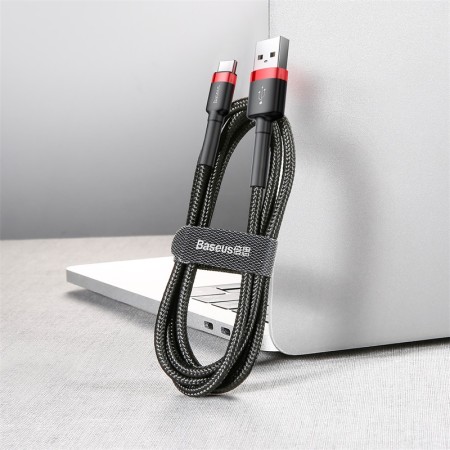 Cablu de Date USB Type-C, 2A, 3m - Baseus Cafule (CATKLF-U91) - Red Black