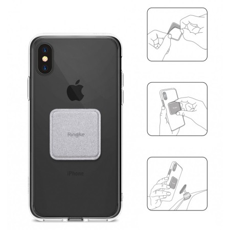 Placute Metalice pentru Telefon (set 2) - Ringke PU Leather Cover - Silver