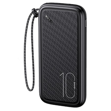 Baterie Externa 10000mAh, 2xUSB, USB-C, Micro-USB - USAMS Lanyard (US-CD150) - Black