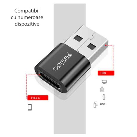 Adaptor OTG USB la Type-C 5Gbps - Yesido (GS09) - Black