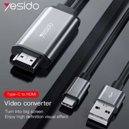 Cablu Video Type-C la HDMI, USB 4Kat30Hz 1.8m - Yesido (HM02) - Black