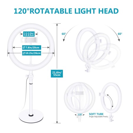 Lampa Birou pentru Telefon Circulara 10" - Techsuit Ring Light (RL-02) - White