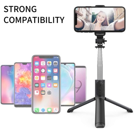 Selfie Stick Stabil Bluetooth, 100cm - Techsuit Remote and Tripod Mount (Q01) - Black