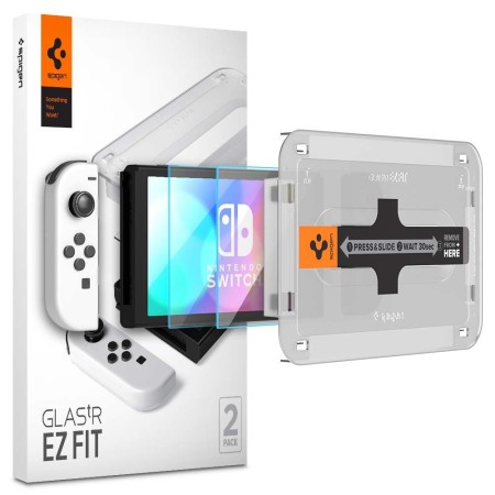 Folie pentru Nintendo Switch OLED (set 2) - Spigen Glas.tR EZ FIT - Clear