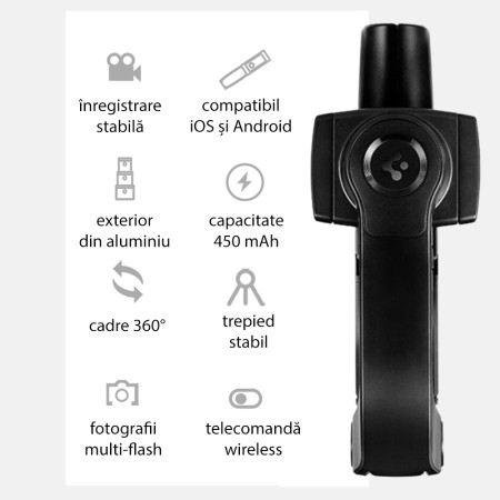 Selfie Stick Gimbal Stabil Bluetooth, 54cm - Spigen Tripod Mount and Gimbal Stabilizer (S610W) - Black