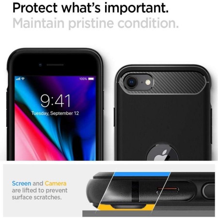 Husa pentru iPhone SE 2, SE 2020 / SE 3, SE 2022 - Spigen Rugged Armor - Black