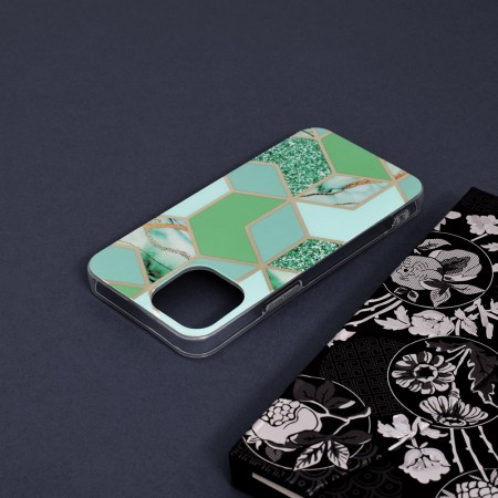 Husa pentru iPhone 13 mini - Techsuit Marble Series - Green Hex