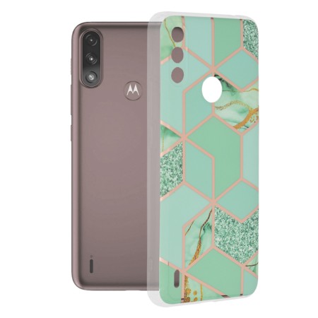 Husa pentru Motorola Moto E7 Power / Moto E7i Power - Techsuit Marble Series - Green Hex