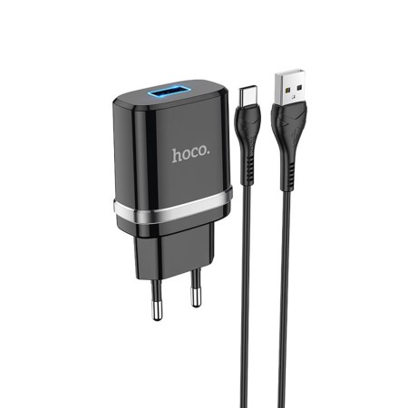 Incarcator Priza USB-A, 10W, 2.4A + Cablu Type-C - Hoco Ardent (N1) - Black