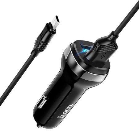 Incarcator Auto 2xUSB, 12W, 2.4A + Cablu Micro-USB 1m - Hoco (Z40 Superior) - Black