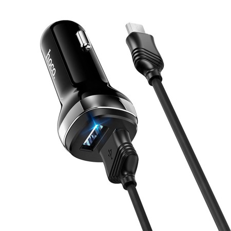 Incarcator Auto 2xUSB, 12W, 2.4A + Cablu Micro-USB 1m - Hoco (Z40 Superior) - Black