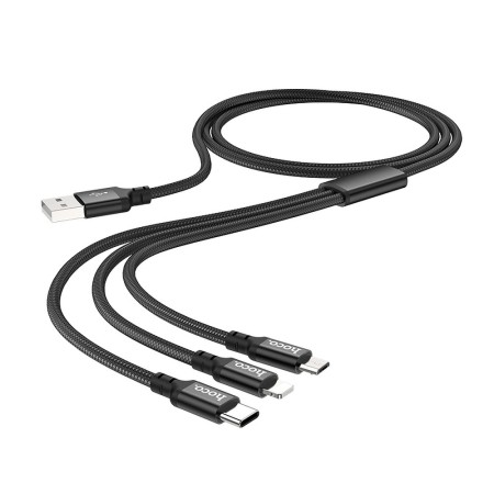 Cablu de Date USB-A la Type-C, Micro-USB, Lightning 2A, 1m - Hoco Times (X14) - Black