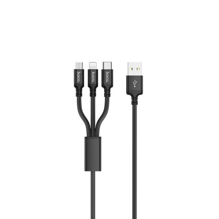 Cablu de Date USB-A la Type-C, Micro-USB, Lightning 2A, 1m - Hoco Times (X14) - Black