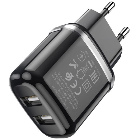 Incarcator Priza 2xUSB-A, Q.C 3.0, 12W, 2.4A - Hoco Aspiring (N4) - Black