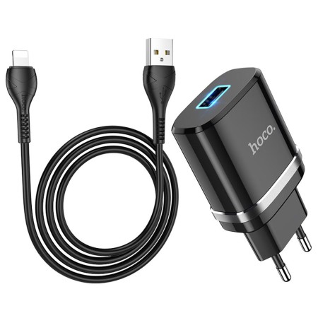 Incarcator Priza USB-A, 10W, 2.4A + Lightning - Hoco Ardent (N1) - Black