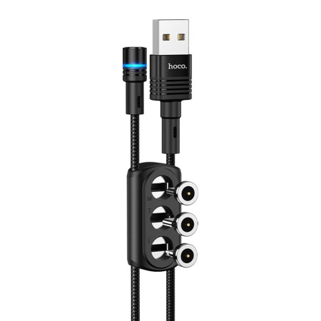 Cablu de Incarcare USB-A la Lightning, Type-C, Micro-USB 20W, 2.4A, 1.2m - Hoco Sunway (U98) - Black