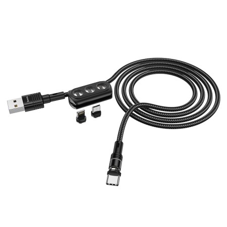 Cablu de Incarcare USB-A la Lightning, Type-C, Micro-USB 20W, 2.4A, 1.2m - Hoco Sunway (U98) - Black