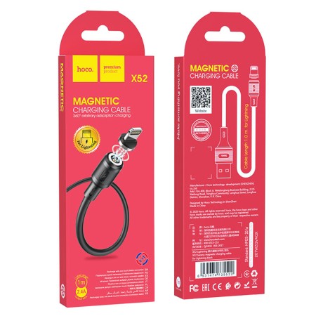 Cablu de Incarcare Magnetic USB-A la Lightning 12W, 2.4A, 1m - Hoco Sereno (X52) - Black