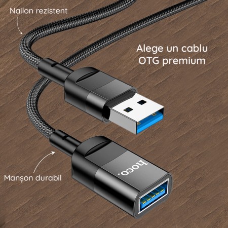 Cablu Adaptor USB la USB 3A, 5Gbps, 1.2m - Hoco (U107) - Black