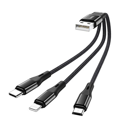 Cablu de Incarcare 3in1 USB-A la Lightning, Type-C, Micro-USB 12W, 2.4A, 0.25m - Hoco Harbor (X47) - Black