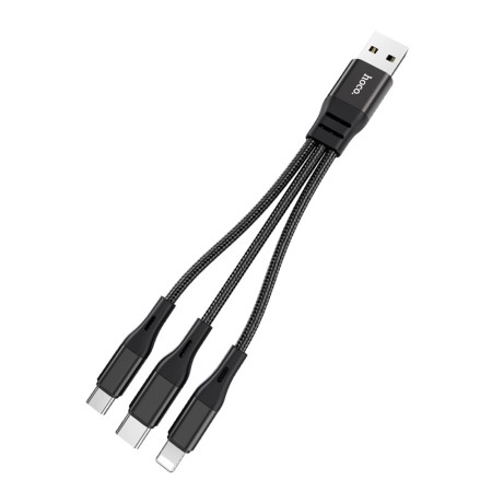 Cablu de Incarcare 3in1 USB-A la Lightning, Type-C, Micro-USB 12W, 2.4A, 0.25m - Hoco Harbor (X47) - Black