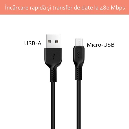 Cablu de Date USB-A la Micro-USB 10W, 2A, 3m - Hoco Flash (X20) - Black