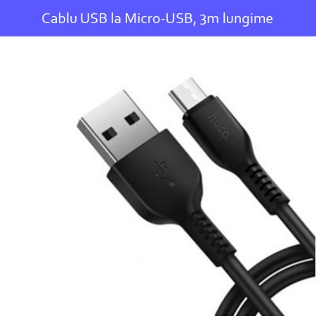 Cablu de Date USB-A la Micro-USB 10W, 2A, 3m - Hoco Flash (X20) - Black