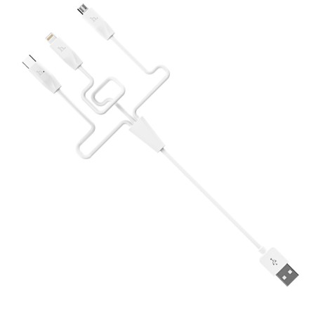 Cablu de Incarcare 3in1 USB-A la Lightning, Type-C, Micro-USB 2.4A, 1m - Hoco (X1) - White