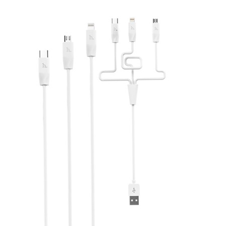 Cablu de Incarcare 3in1 USB-A la Lightning, Type-C, Micro-USB 2.4A, 1m - Hoco (X1) - White