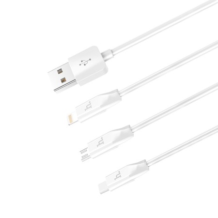 Cablu de Incarcare 3in1 USB-A la Lightning, Type-C, Micro-USB 2.4A, 1m - Hoco (X1) - White