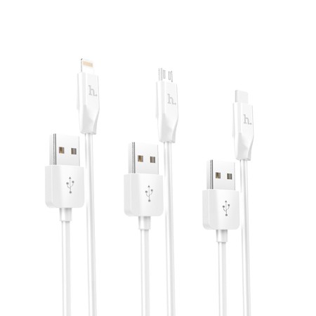 Cablu de Incarcare 3in1 USB-A la Lightning, Type-C, Micro-USB 2.4A, 1m - Hoco (X1) - White