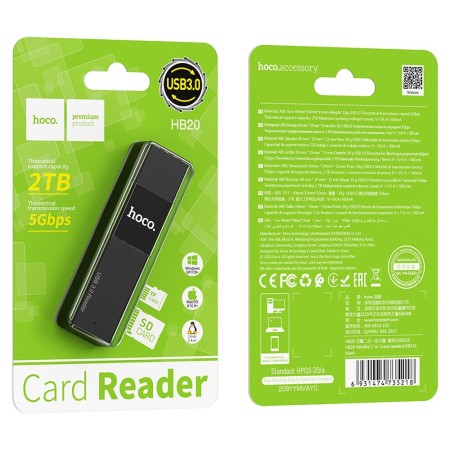 Cititor de Carduri USB, TF, SD - Hoco Mindful (HB20) - Black