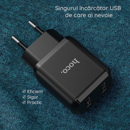 Incarcator Priza 2xUSB-A, 10W, 2.1A - Hoco Speedy (N7) - Black