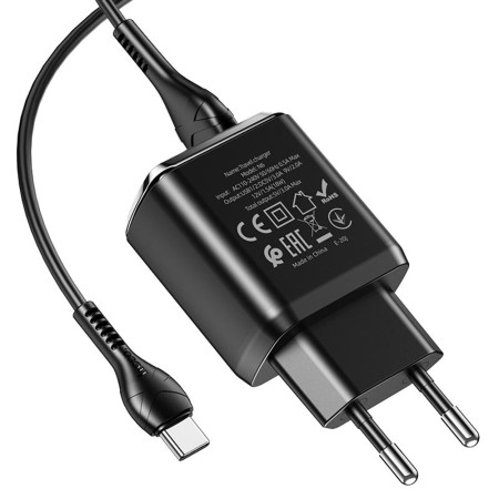 Incarcator Priza 2xUSB-A, 18W, 3A + Cablu Type-C 1m - Hoco Charmer (N6) - Black