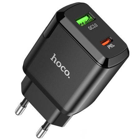 Incarcator Priza USB-A, Type-C, Q.C 3.0, PD 20W, 3A + Cablu Type-C - Hoco Favor (N5) - Black