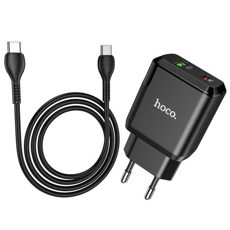 Incarcator Priza USB-A, Type-C, Q.C 3.0, PD 20W, 3A + Cablu Type-C - Hoco Favor (N5) - Black