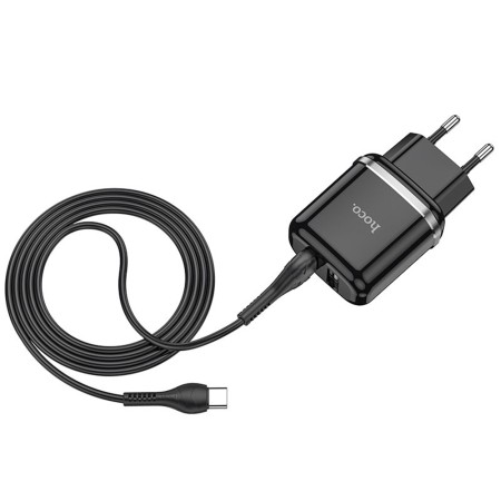 Incarcator Priza 2xUSB-A, 12W, 2.4A + Cablu Type-C 1m - Hoco Aspiring (N4) - Black